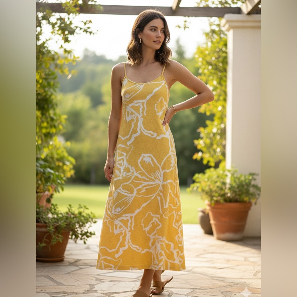 Zulu & Zephyr Terry Towel Cloth Yellow & White Floral Sun Tank Midi Dress 4